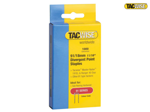 Tacwise - 91 Narrow Crown Divergent Point Staples 18mm - Electric Tackers Pack 1000