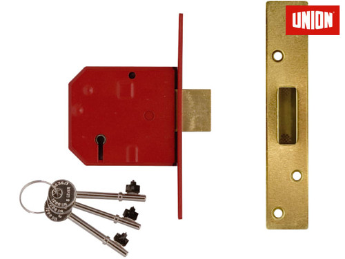 UNION - 2134E 5 Lever BS Mortice Deadlock Satin Chrome Finish 67mm 2.5in Box