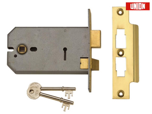 UNION - 2077-5 3 Lever Horizontal Mortice Lock Polished Brass 124mm