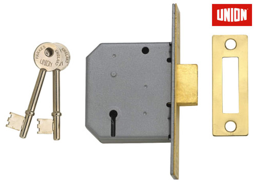 UNION - 2177 3 Lever Mortice Deadlock Satin Chrome 65mm 2.5in Visi