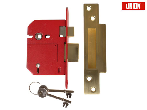 UNION - StrongBOLT 2200S BS 5 Lever Mortice Sashlock Satin Brass 81mm Visi