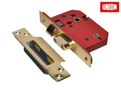 UNION - StrongBOLT 22WCS Mortice Bathroom Lock Polished Brass 81mm 3in Visi