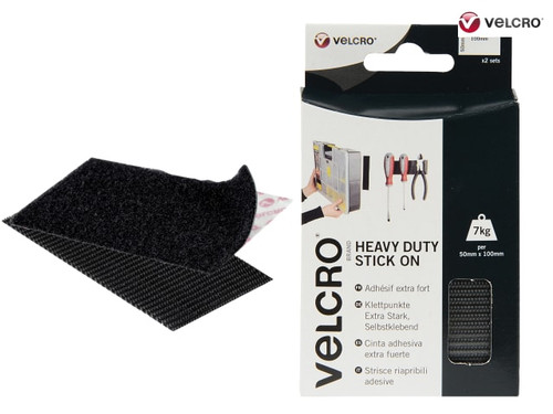 VELCRO Brand Heavy-Duty Stick On Strips (2) 50 x 100mm Black