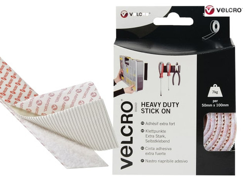 VELCRO Brand Heavy-Duty Stick On Tape 50mm x 1m White