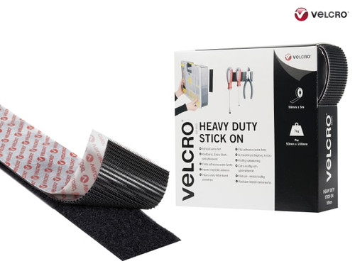VELCRO Brand Heavy-Duty Stick On Tape 50mm x 5m Black