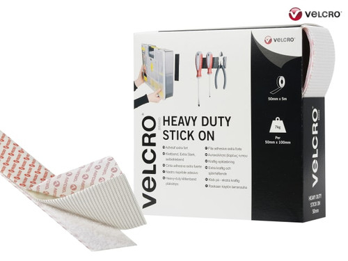 VELCRO Brand Heavy-Duty Stick On Tape 50mm x 5m White