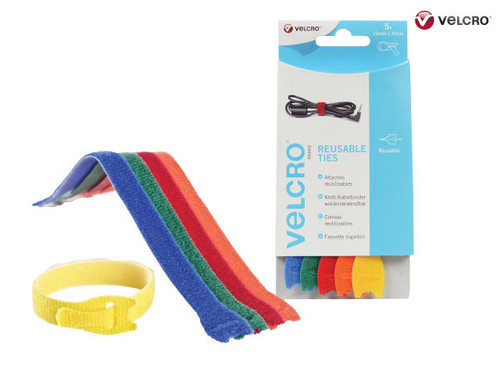 VELCRO Brand ONE-WRAP® Reusable Ties (5) 12mm x 20cm Multi-Colour