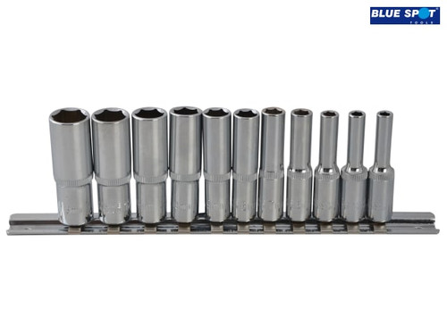 BlueSpot Tools - Deep Socket Set of 11 Metric 1/4in Square Drive