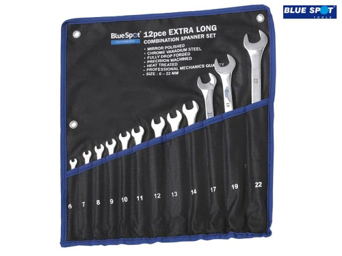 BlueSpot Tools - Extra Long Combination Spanner Set, 12 Piece