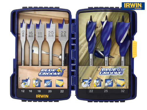 IRWIN - Blue Groove Auger & Flat Drill Bit Set, 8 Piece