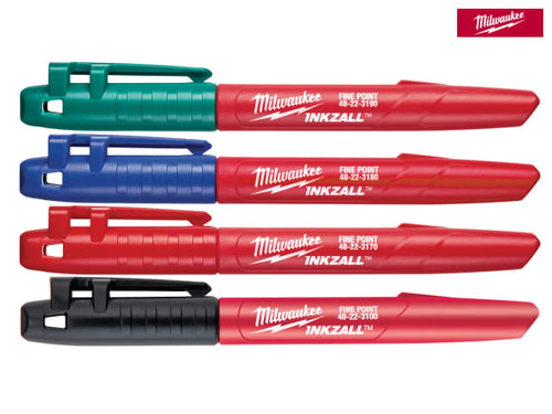 Milwaukee Hand Tools - INKZALL Fine Tip Marker Assorted Colours (Pack of 4)