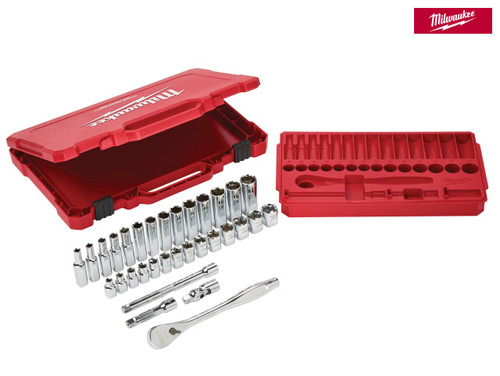Milwaukee Hand Tools - 3/8in Ratcheting Socket Set Metric, 32 Piece