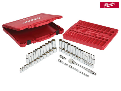 Milwaukee Hand Tools - 3/8in Ratcheting Socket Set Metric & Imperial, 56 Piece