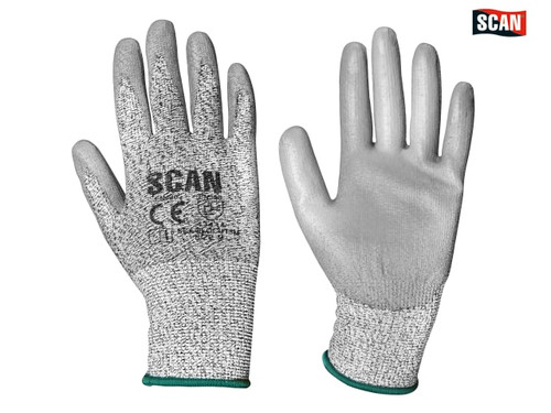 Scan - Grey PU Coated Cut 3 Gloves - Medium (Size 8)