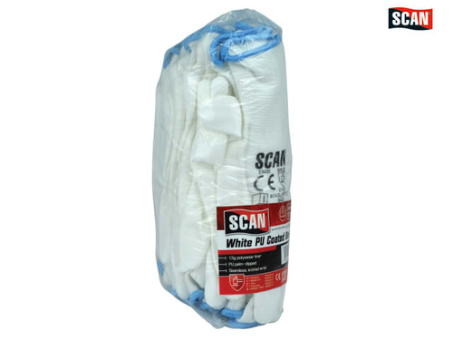 Scan - White PU Coated Gloves - Large (Size 9) (Pack 12)