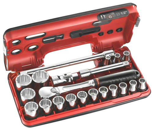 FACOM - 1/2" Drive 21 Piece 12 Point Socket Set in Detection Box - SL.DBOX112