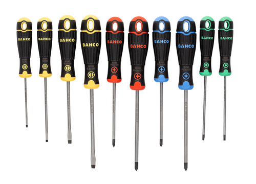 Bahco - BahcoFit Coloured Handle Screwdriver Set, 10 Piece SL/PH/PZ/TX