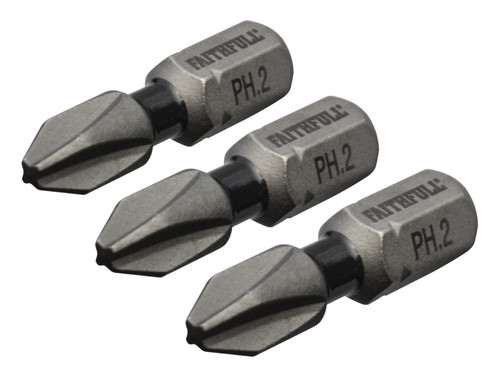 Faithfull Tools - Phillips Impact Screwdriver Bits PH2 x 25mm (Pack 3)