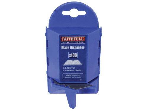 Faithfull Tools - Heavy-Duty Trimming Knife Blades (Box 100) in safe storage dispenser