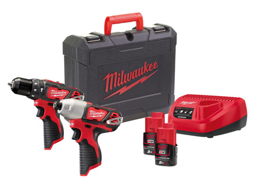 Milwaukee Power Tools - M12 2BPP2B-202C Brushed Twin Pack 12V 2 x 2.0Ah Li-ion