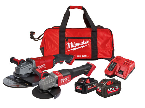 Milwaukee Power Tools - M18 FPP2B2 FUEL Grinder Twin Pack 18V 1 x 8.0Ah & 1 x 12.0Ah Li-ion