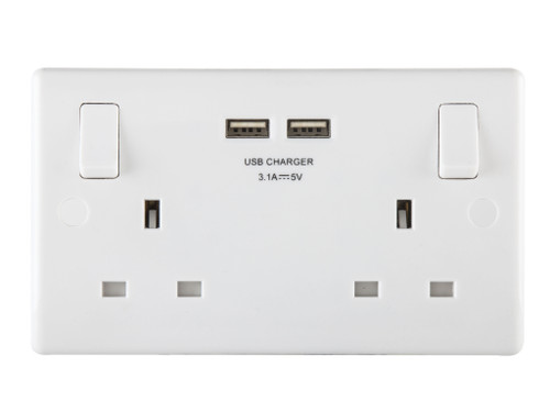 Masterplug - Switched Socket 2-Gang 13A with 2 x USB Ports