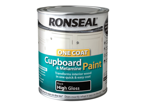 Ronseal - One Coat Cupboard & Melamine Paint Black Gloss 750ml