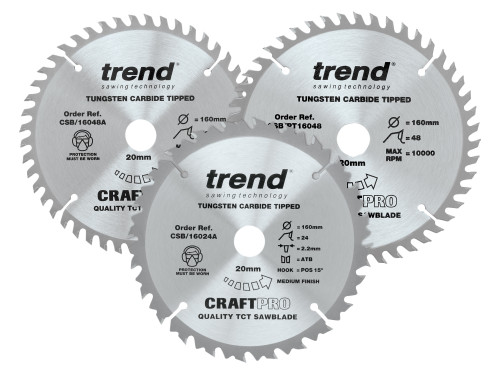 Trend - CraftPro Plunge Saw Blade 160 x 20mm x 24T/48T (Pack 3)