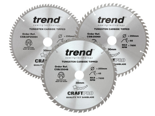 Trend - CraftPro Table Saw Blade 250 x 30mm x 48T/60T/84T (Pack 3)