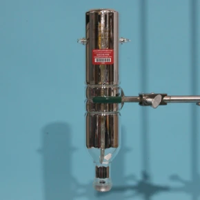 Used 12.5-inch Stanland silver vacuum-jacketed 5-plate Oldershaw distillation column