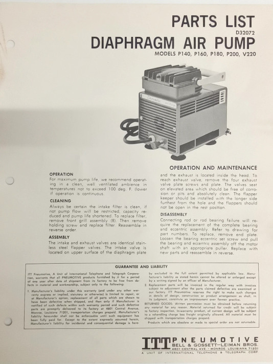 Duraire P-200 lab air compressor manufactured by ITT Pneumotive