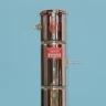 20 perforated plates and downcomers spaced one inch apart inside a borosilicate distillation column