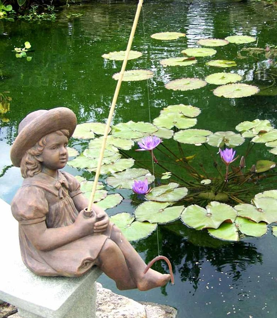 Fishing Boy & Girl Cast Stone Statues | Life-Size Sculptures