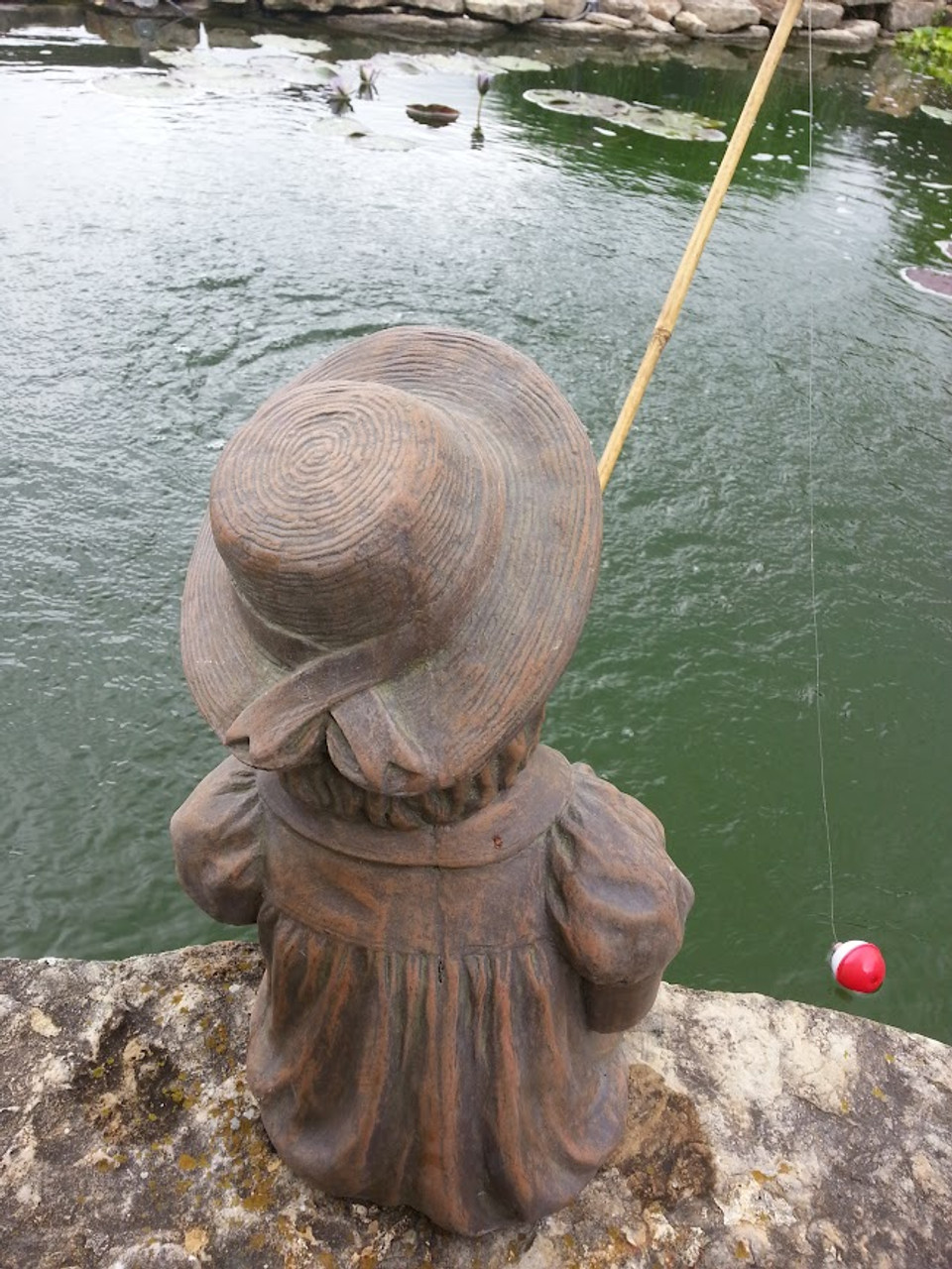 Cast Stone Fishing Boy & Girl Pond Garden Statues