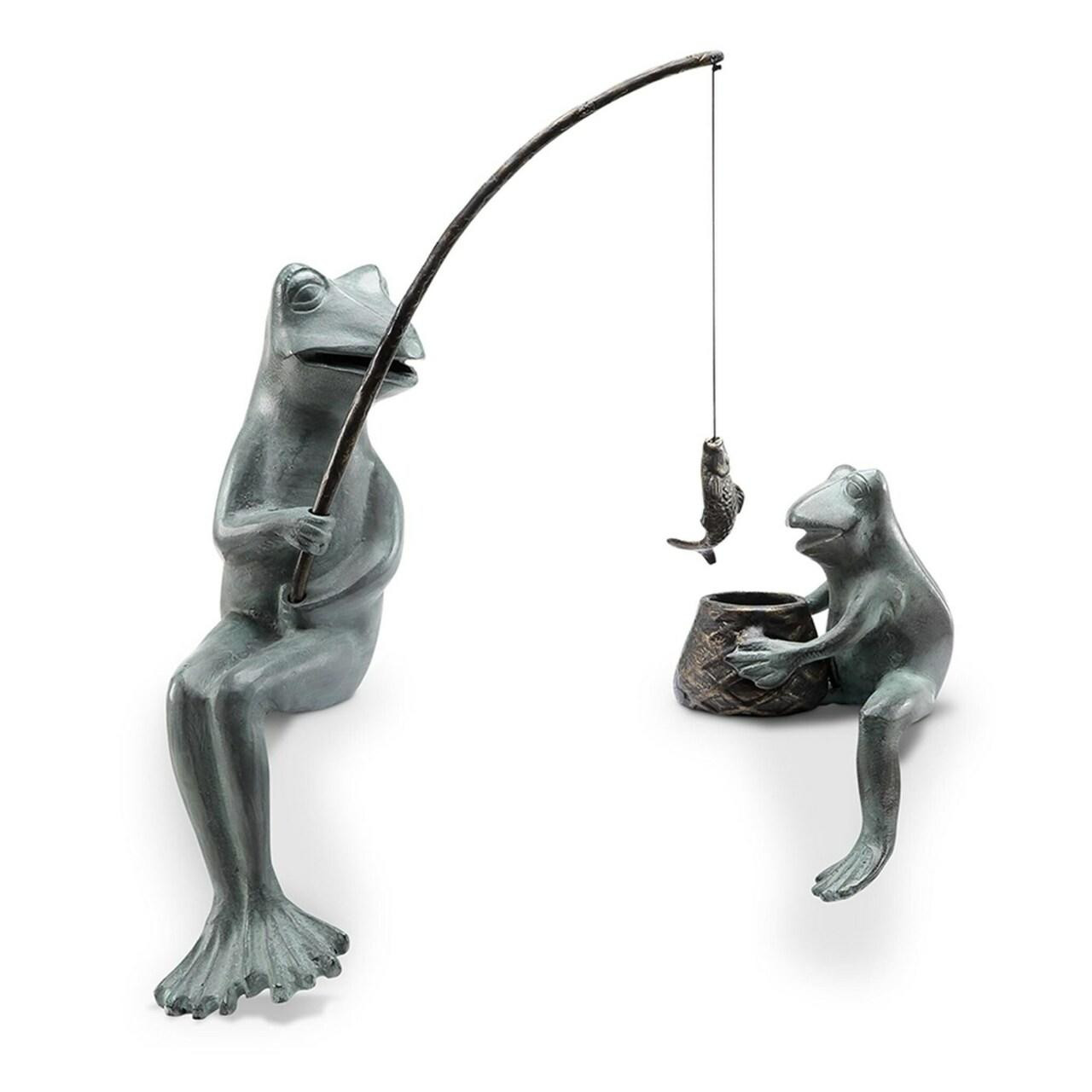 Papa and Son Fishing Frog Sculpture