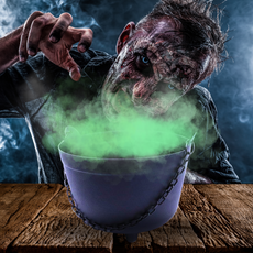 Witch's Halloween Black Cauldron with Mystic Fogger