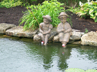 Cast Stone Fishing Boy & Girl Pond Garden Statues