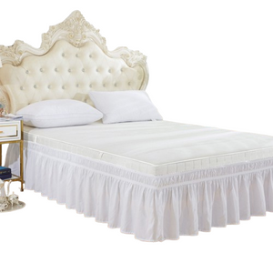 Wrap Around Bed Skirt Three Fabric Sides Elastic Dust Ruffled Tailored Drop, Easy to Install Fade Resistant - Queen