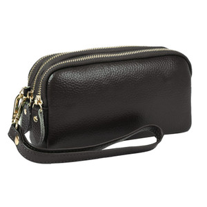 Long Genuine Leather Wallet – 3-Layer Zipper Clutch Purse with Removable Wrist Strap & Multi-Card Slots