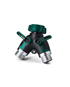 Metal Garden Y Hose Splitter Heavy-Duty 2-Way Faucet Connector with Comfort Grip Shut-Off Valves Outdoor Brass