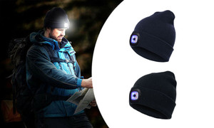 Unisex Beanie Hat with Light, USB Rechargeable LED Headlamp Beanie