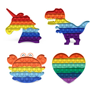 Pop It Fidget Sensory Toy Set - Unicorn Crab Heart Dinosaur Silicone Push Bubble Popping Toys for Kids - 4-Pack 