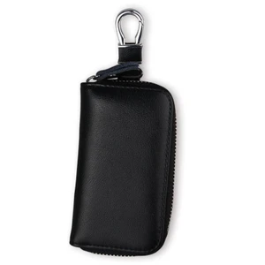 Car Key case, Genuine Leather Car Smart Key Chain Keychain Holder, Metal Hook and Keyring Zipper Bag for Remote Key Fob