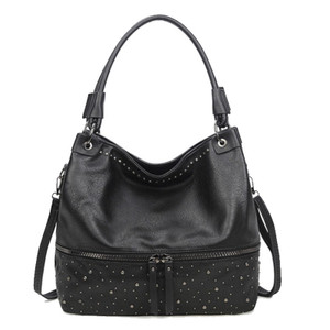 Studded Ladies Bucket Tote Bag – Large Capacity Vegan Leather Shoulder Handbag with Secure Drawstring