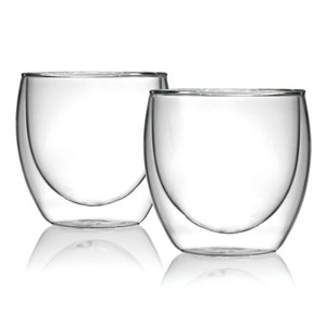 Double Wall Glass Coffee Mugs - 250ml Thermally Insulated Clear Glasses for Hot & Cold Beverages - 2 Pack 