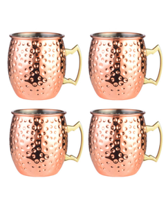 Moscow Mule Copper Mugs - 550ml Hammered Stainless Steel Cocktail Cups with Handles for Chilled Drinks, Bar - 4-Pack