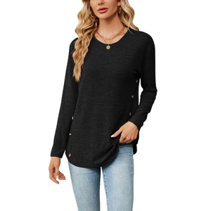 Round Neck Side Waist Button Tops