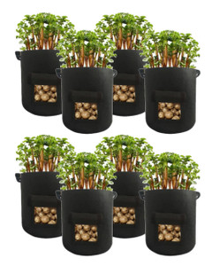 8-Pack Potato Grow Bags 7 Gallon Fabric Planter Pots with Access Harvest Window Flap Breathable Smart Pots