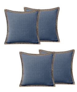 Thread Stitched Edges Throw Pillow Covers Modern Square Cushion Cases with Invisible Zipper Decor - 4 Pack