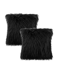 Fuzzy Throw Bed Pillow Covers - Soft Plush Fleece Faux Fur Decorative Cushion Cases for Couch - 2 Pack